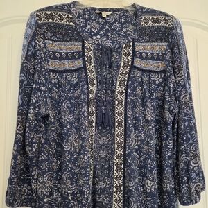 Lucky Brand Navy Floral Paisley Knit Top